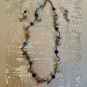 Handmade Glass Beaded Necklace and Earrings Set